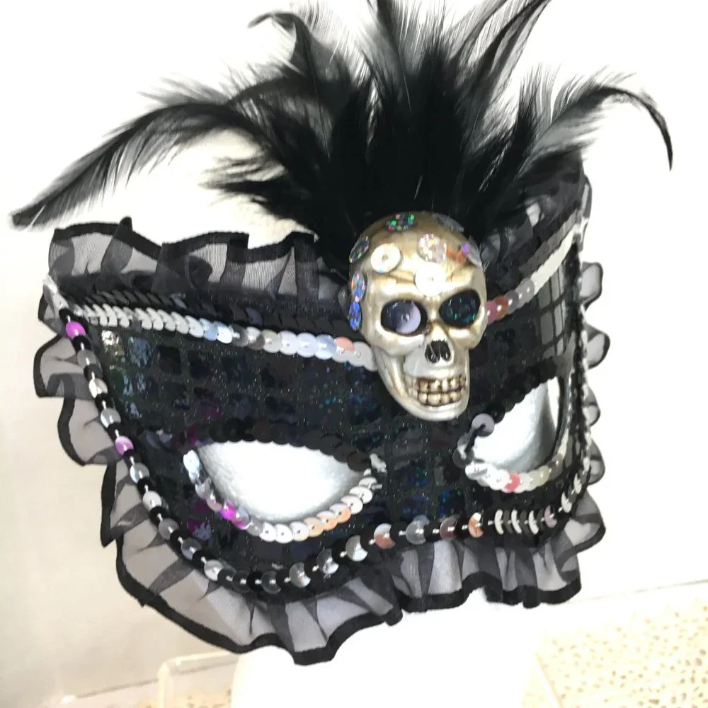 Halloween Half Mask Skull Sequin w/ ruffles